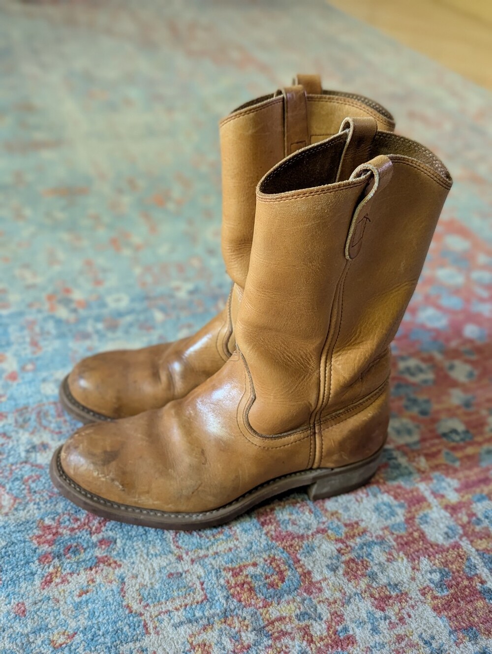 Vintage Santa Rosa Brand Mens 10B Boots Ranch Farm Wellington Rugged Tan Leather